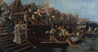 Bidding at the Fish Market, Triangle of Bergen by Hans Andreas Dahl