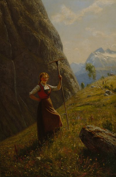 Dairymaid with Rake by Hans Andreas Dahl