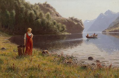 Woman in Fjord Landscape by Hans Andreas Dahl