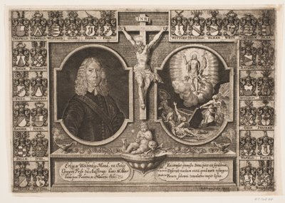Gregers Friis at Ålstrup with Christ on the Cross and the Resurrection of Christ, Surrounded by Ancestral Shields by Hans Andreas Greys