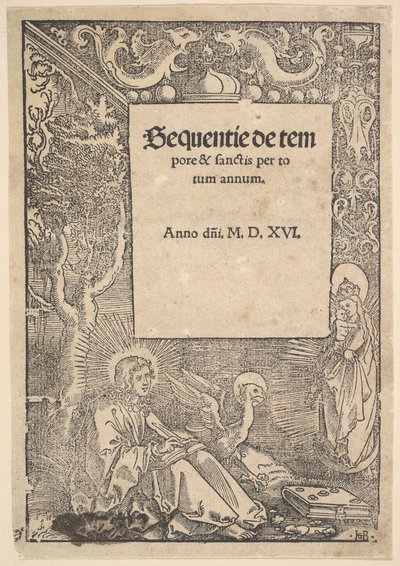Saint John the Evangelist on Patmos, title page from Hymni de tempore et de sanctis by Hans Baldung