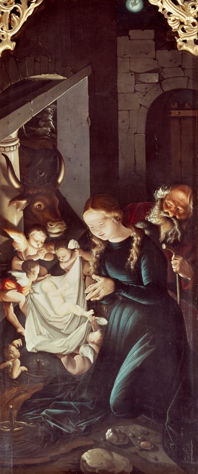Nativity of Jesus, Panel of Stories of Virgin, Altarpiece of Freiburg Cathedral by Hans Baldung Grien