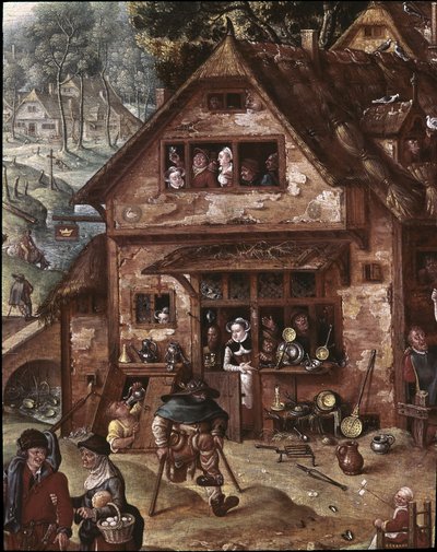View of the Village with Burlesque Scenes (detail) by Hans Bol