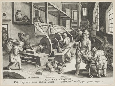 Polishing Arms, plate 17 from the series Nova Reperta (Modern Discoveries) c.1588 (engraving on laid paper) by Hans Collaert