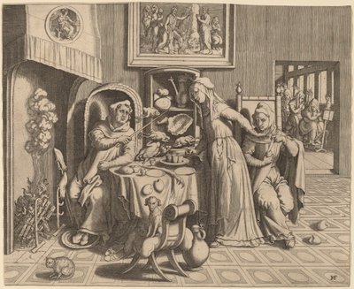 The Amorous Nun between the Abbot and the Monk by Hans Collaert the Elder