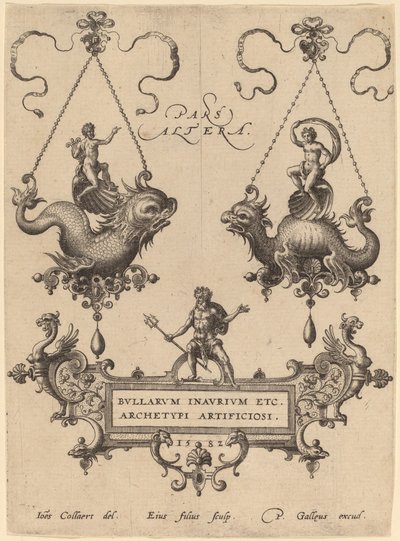 Title Plate with Designs for Pendants by Hans Collaert the Elder
