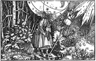 Old woman witch or fairy spinning, 1547 by Hans Holbein der Jüngere