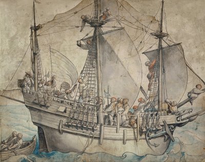 Ship with Revelling Sailors, Lansquenets and a Sutleress by Hans Holbein der Jüngere