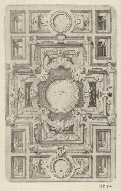 Design for a Ceiling with Strapwork and a Cross-shaped Center by Hans Jakbob Ebelmann