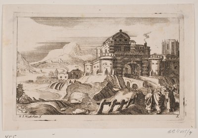 Landscape with Jesus and Two Apostles in Front of a City Gate by Hans Jørgen Kirksteen