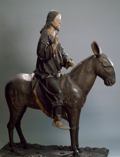 Christ on Donkey, ca 1498, Polychrome Wooden Statue, Italy by Hans Klocker