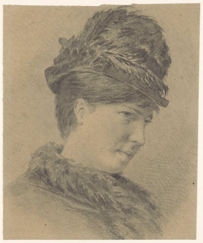 Portrait of a Young Woman with Hat with Feathers by Hans Makart (possibly)