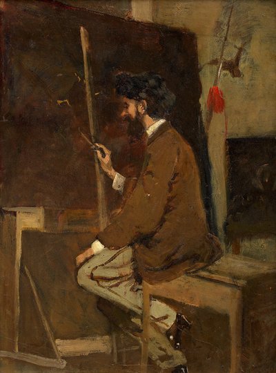Self-portrait in front of the easel, before 1868 by Hans Makart