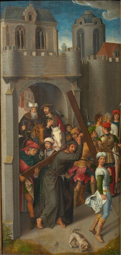 Calvary Triptych: Christ Carrying the Cross (left wing) by Hans Memling