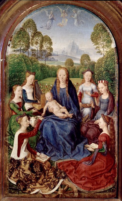 Diptych of Jean du Cellier: Virgin and six saints by Hans Memling