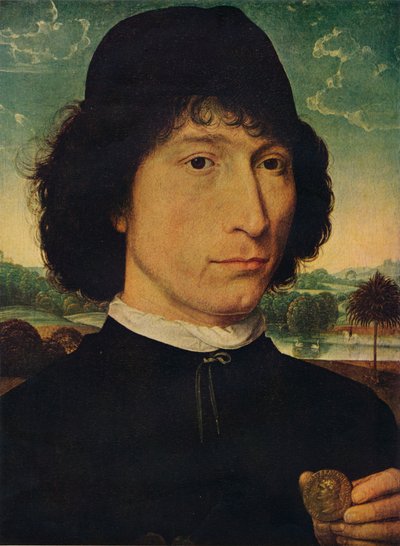 Portrait of a man holding a coin of the Emperor Nero, 1474 by Hans Memling