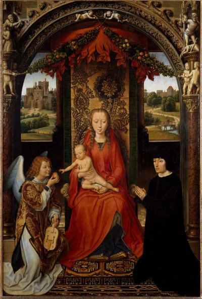 The Virgin and Child with the Donor and a Musician Angel by Hans Memling