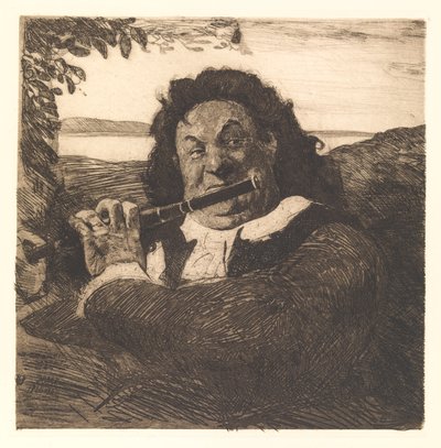 Oluf Poulsen Playing the Flute for His Daughter by Hans Nikolaj Hansen