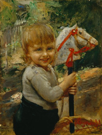 Boy with hobby horse by Hans Olaf Heyerdahl