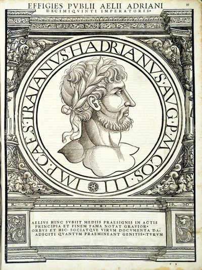 Aelius Hadrianus, illustration from Imperatorum romanorum omnium orientalium et occidentalium verissimae imagines ex antiquis numismatis by Hans Rudolf Manuel Deutsch