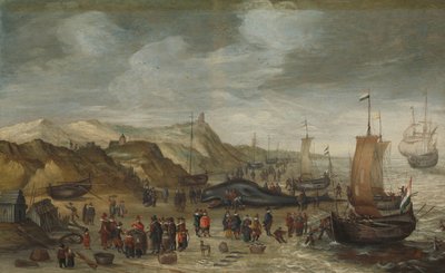 A Sperm Whale Washed up on the Beach at Noordwijk, 28 December 1614 by Hans Savery (I) (attributed to)