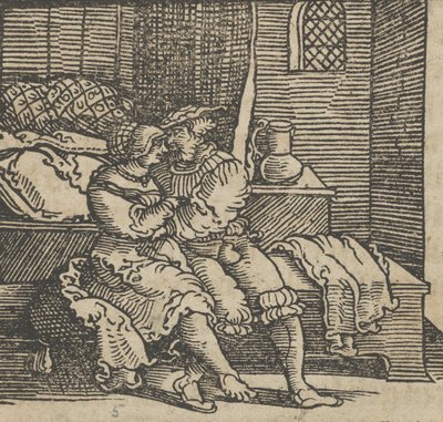 Spinneloccio Locked up in a Chest, on which his Wife and Zeppa are Seated by Hans Schäufelein the Elder