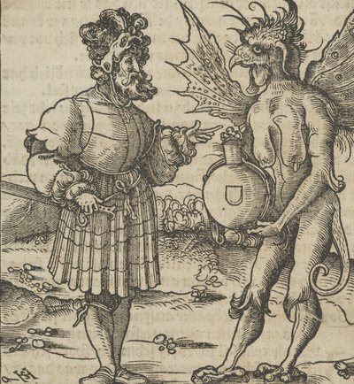 The Devil Offering Poison to a Knight, from Hymmelwagen auff dem, wer wol lebt..., 1517 by Hans Schäufelein the Elder