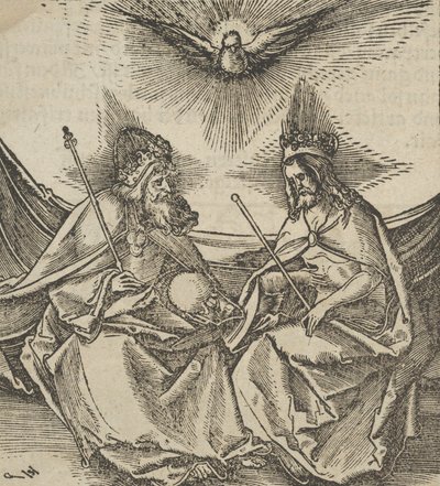 The Holy Trinity, from Hymmelwagen auff dem, wer wol lebt by Hans Schäufelein the Elder