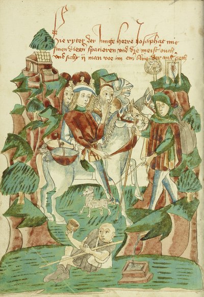 Josaphat Meeting a Blind Man and a Beggar Ms Ludwig XV 9 fol. 31v, 1469 by Hans Schilling