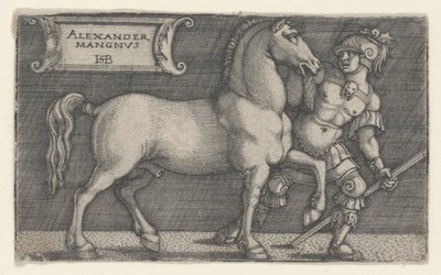 Alexander the Great Leading Bucephalus (engraving) by Hans Sebald Beham