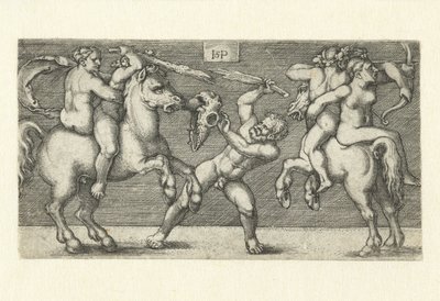 Fight Between Two Men with Women on Horseback and a Standing Man by Hans Sebald Beham