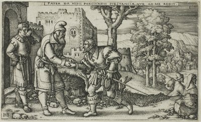 The Departure of the Prodigal Son, plate one from The History of the Prodigal Son by Hans Sebald Beham