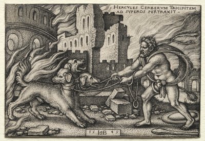 The Labors of Hercules: Hercules Dragging Cerberus from the Underworld by Hans Sebald Beham
