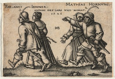 The Peasant Wedding or the Twelve Months: 1-Fabianus Jenner 2-Mathias Hornung by Hans Sebald Beham