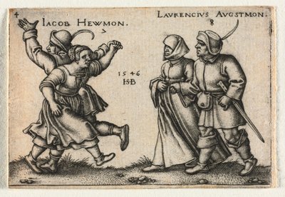 The Peasant Wedding or the Twelve Months: 7 Jacob Hewmon 8-Laurencius Augstmon by Hans Sebald Beham