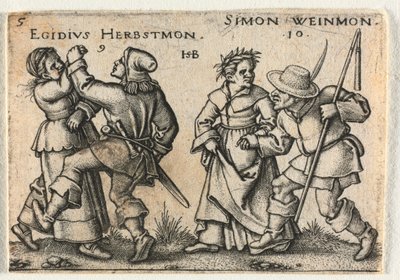 The Peasant Wedding or the Twelve Months: 9-Egidius Herbstmon 10-Simon Weinmon by Hans Sebald Beham