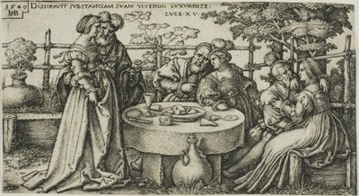 The Prodigal Son Wasting his Fortune, plate two from The History of the Prodigal Son by Hans Sebald Beham