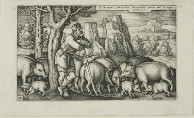 The Prodigal Son with the Swine, Plate Three from The History of the Prodigal Son by Hans Sebald Beham