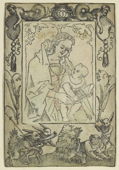 The Virgin and Child surrounded by a Border with a Hunter and some Rabbits by Hans Sebald Beham