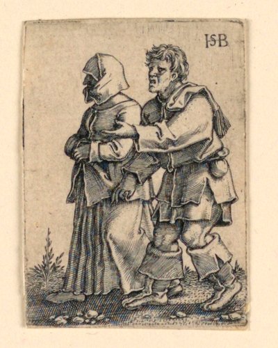 The Wedding Procession: Couple Walking Left, Woman Wearing a Bonnet by Hans Sebald Beham