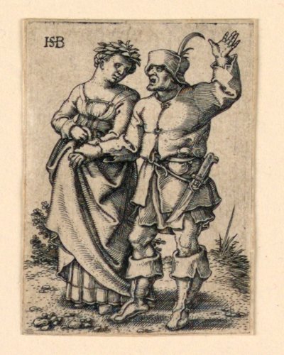 The Wedding Procession: Couple walking left, woman wearing a wreath by Hans Sebald Beham