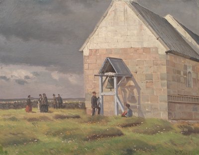 A Storm Brewing behind Nørre Vium Church, Jutland by Hans Smidth