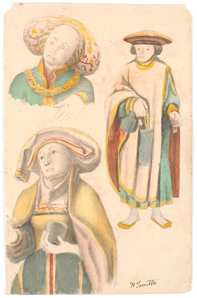 Study with Three Figures after the Altarpiece in Estvad Church, Ringkøbing County by Hans Smidth