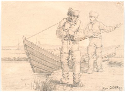Two Limfjord Fishermen Pulling a Boat by Hans Smidth