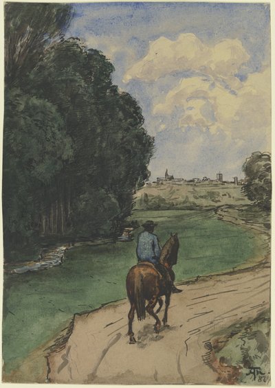 At the Edge of the Forest. Rider on a Path, Inward Facing by Hans Thoma