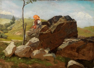 Rock Blocks with Seated Peasant Girl by Hans Thoma