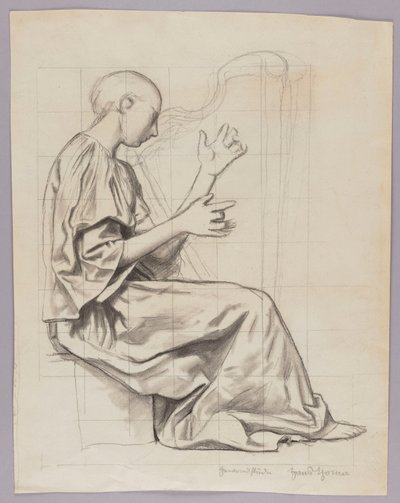Woman Playing the Harp by Hans Thoma
