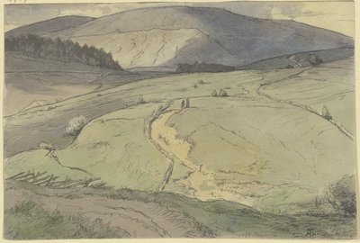 Black Forest Landscape, View Over Hilly Meadows to Higher Mountains by Hans Thoma