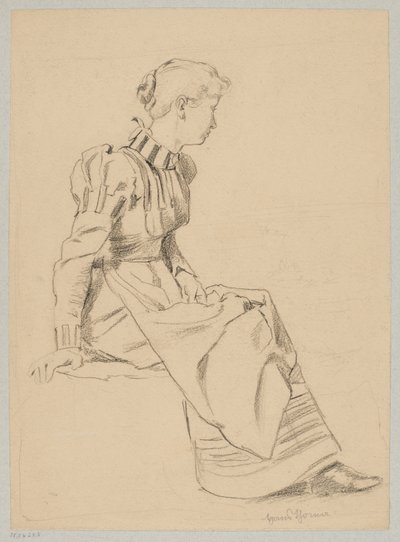 Study of a Seated Young Woman in a Long Dress by Hans Thoma