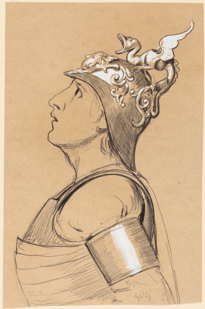 Valkyrie (Costume Study for Bayreuth) Head with Helmet by Hans Thoma